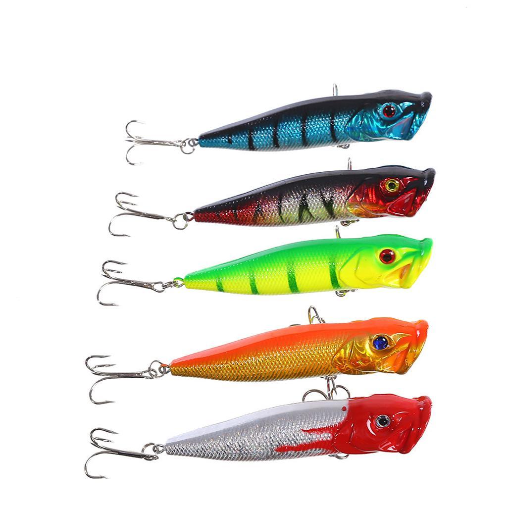 5pcs Artificial Fishing Topwater Floating Popper Lures Treble Hook Hard Bait Crankbait