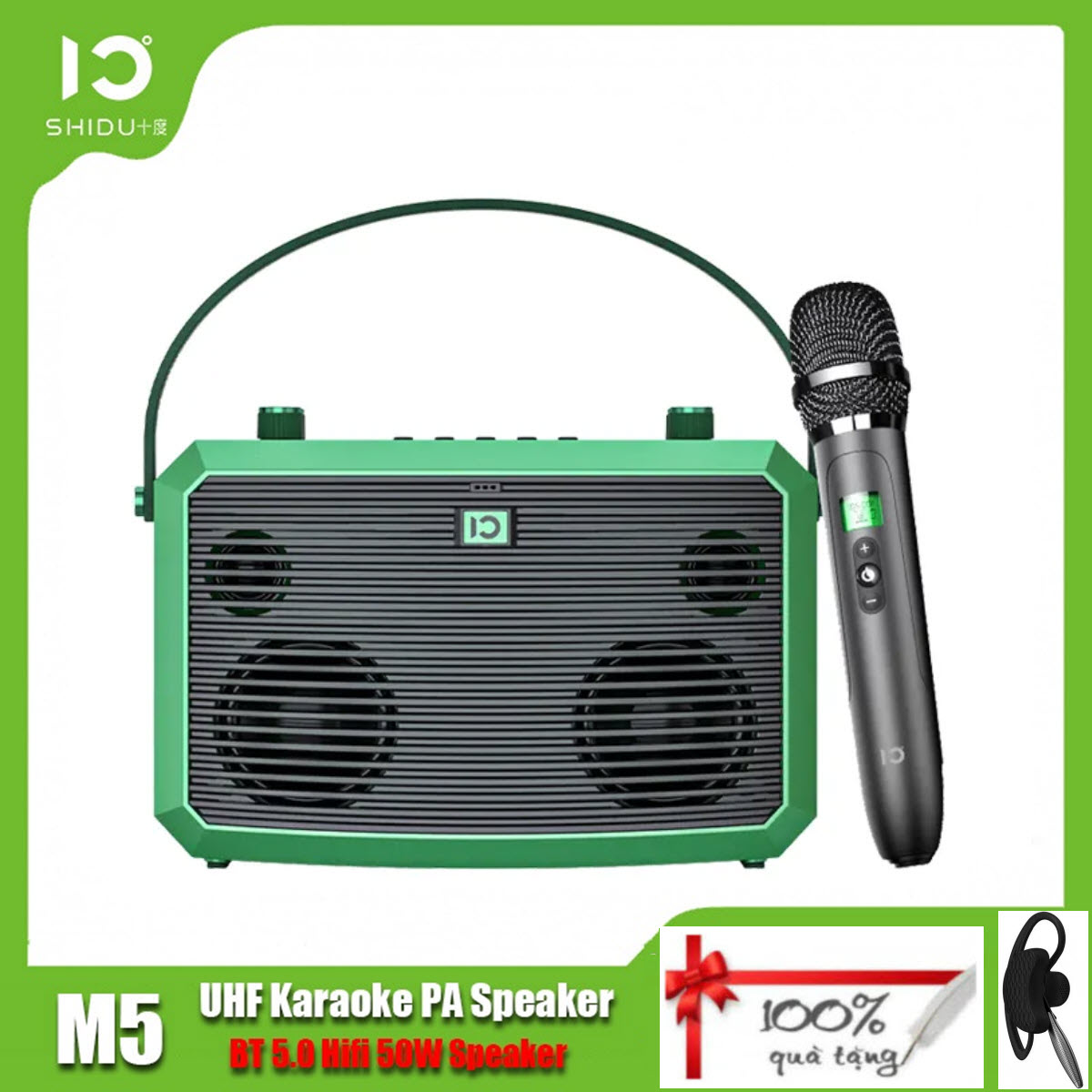 Shidu M5 - Loa Hát Karaoke Xách Tay Bluetooth 5.0 Công Suất 50W Với Microphone UHF U30 Chuyên Dùng Cho Gia Đình - Hàng Chính Hãng.  SHIDU M5 50W Output Power Portable Karaoke Speaker Outdoor Activ Hifi Aux USB Wireless PA Bluetooth Speakers