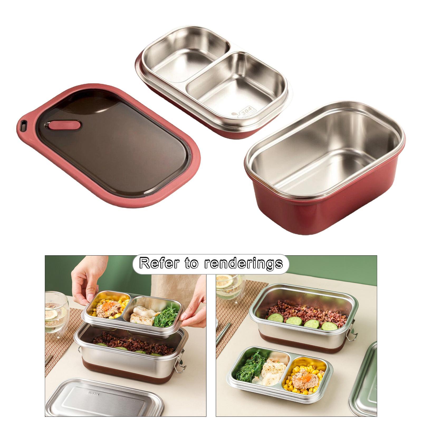 2PCS 2-Tier Stainless Steel Bento Lunch Box for Picnic Camping Travel 1200ML