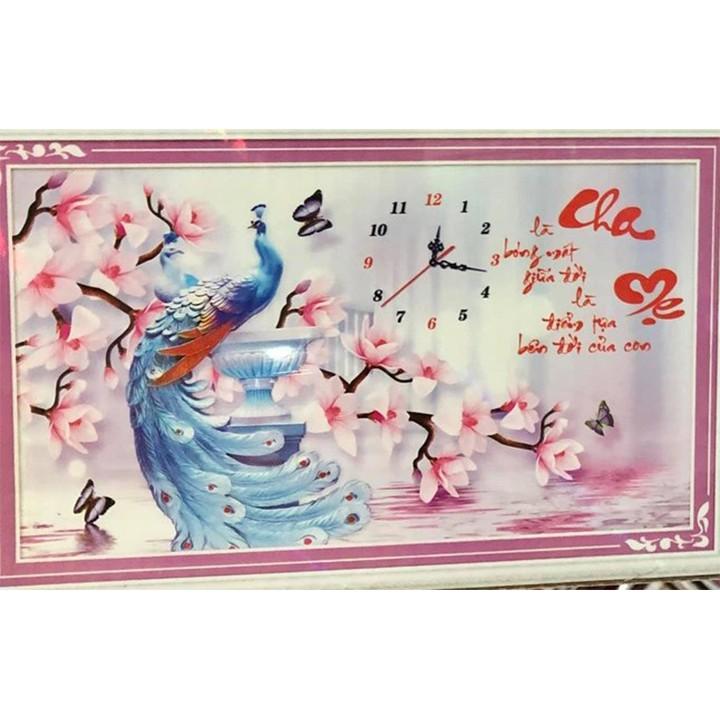 Tranh thêu cha mẹ công đồng hồ LV3358 - kích thước: 75 * 47cm.