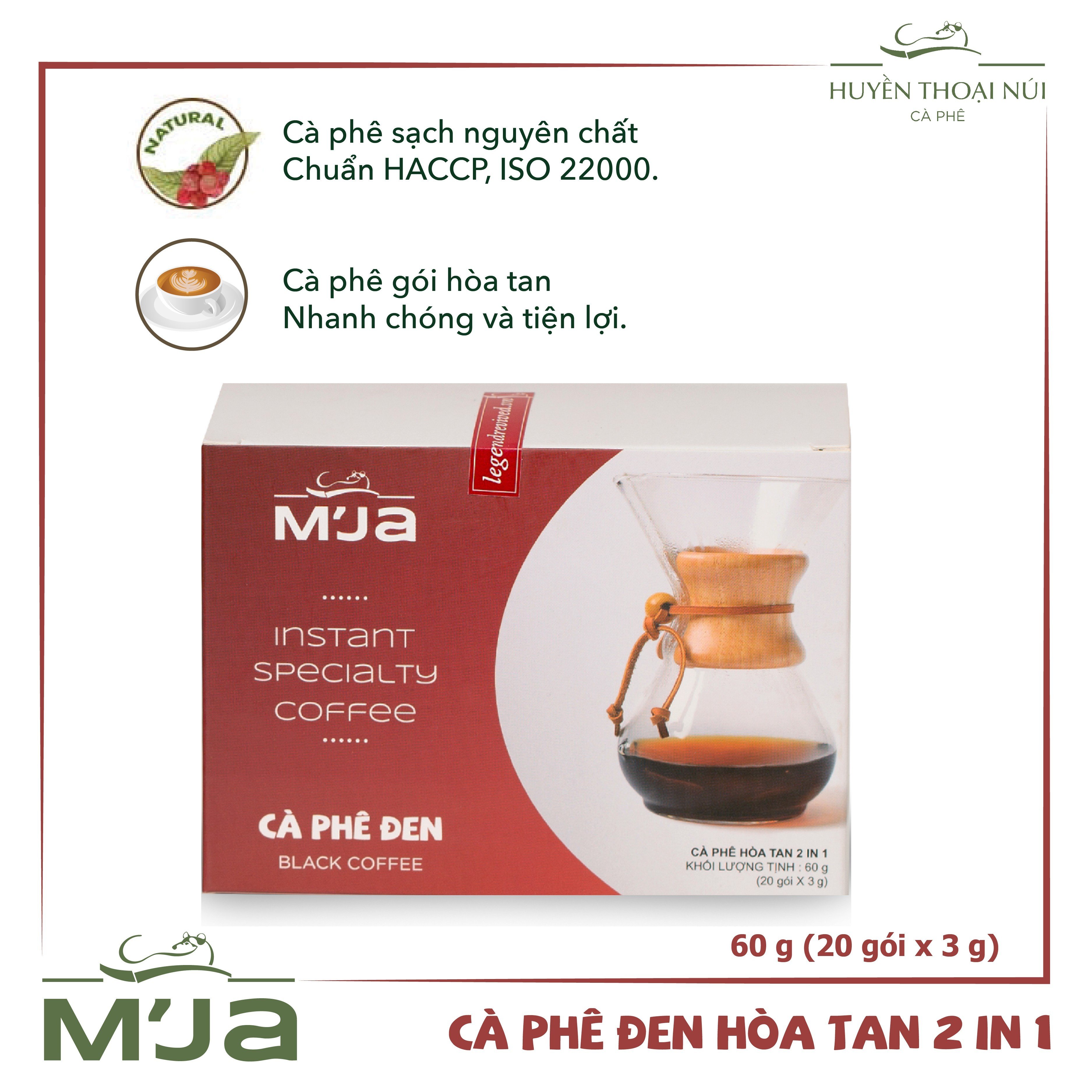 Cà phê Hòa tan đen M'JA Instant 60g - 20 gói