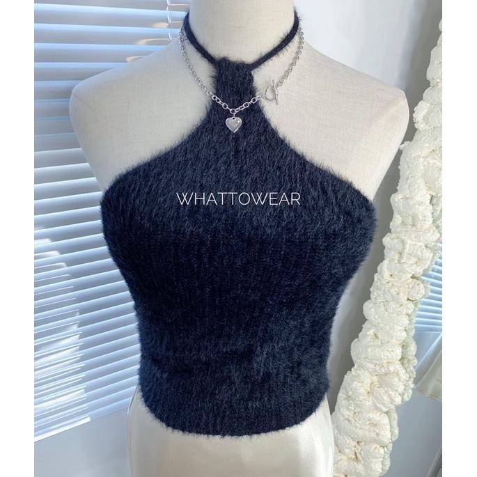 Set áo cardigan và áo yếm cột dây len lông