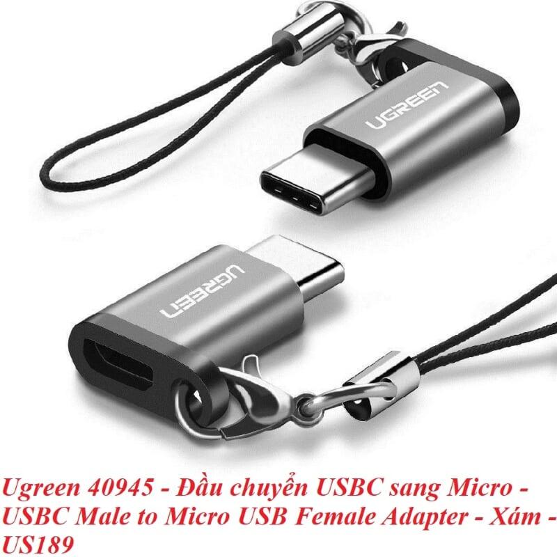 Ugreen UG40945US189TK Màu Xám Đầu chuyển đổi TYPE C sang MICRO USB vỏ nhôm cao cấp dáng móc khoá - HÀNG CHÍNH HÃNG