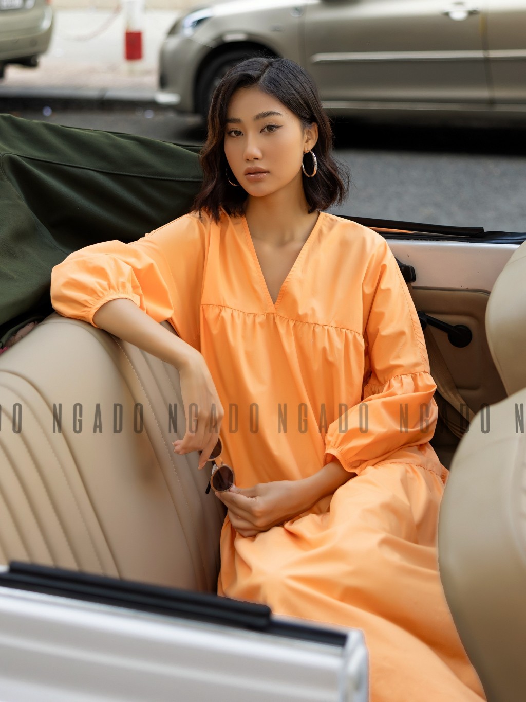 Đầm babydoll cam dài tay NGADO , đầm nữ , Đầm suông , Đầm phom rộng