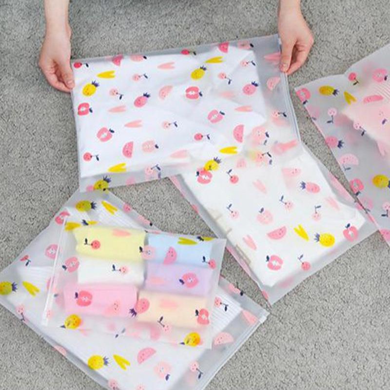 Túi zip đựng quần áo và mỹ phẩm bằng nhựa trong suốt họa tiết trái cây