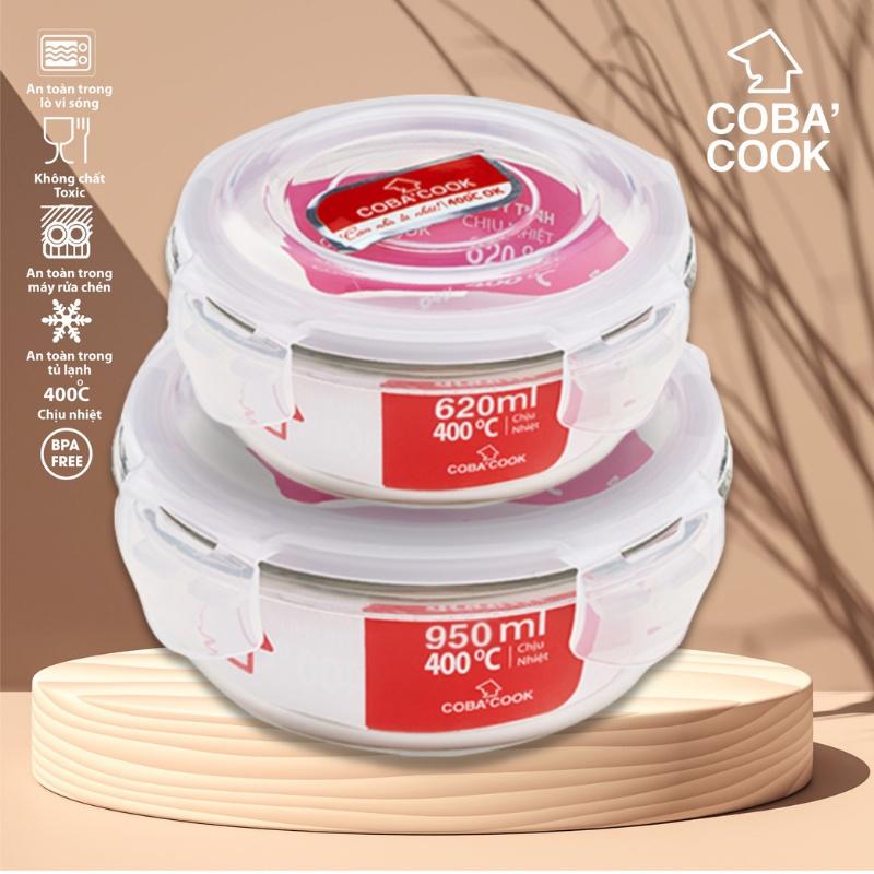 Bộ 2 Hộp Thủy Tinh Tròn COBACOOK 640ml và 950ml- CCR6R92