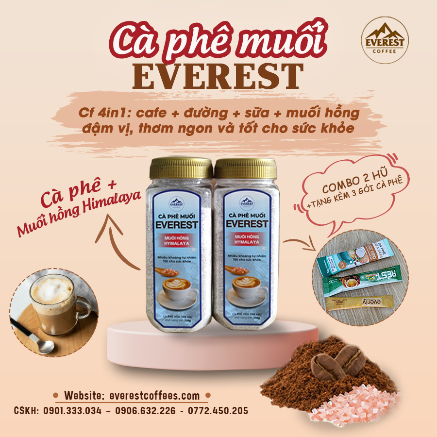 Cà Phê MUỐI Hồng HIMALAYA 4in1 EVEREST COFFEES .Tiêu Chuẩn FDA Hoa Kỳ. Hàng Việt Nam Chất Lượng Xuất Khẩu Mỹ