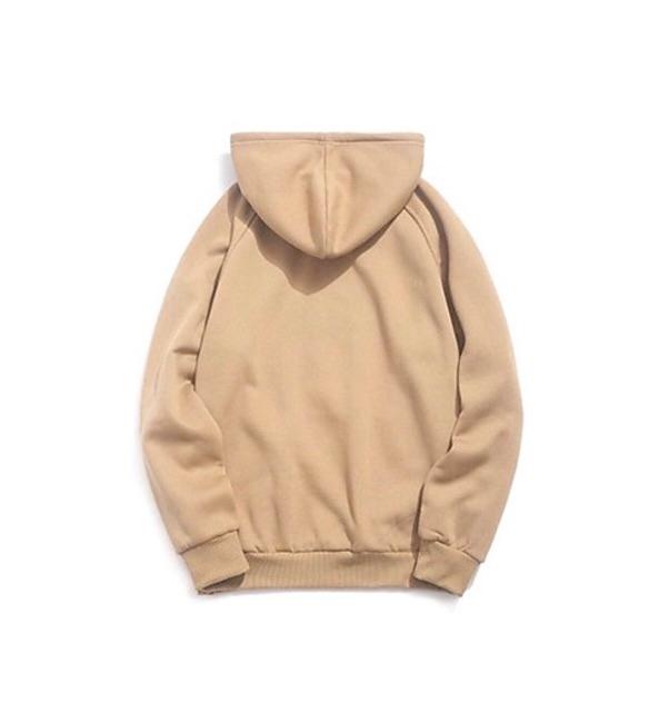 Áo hoodie trơn màu be nón 2 lớp