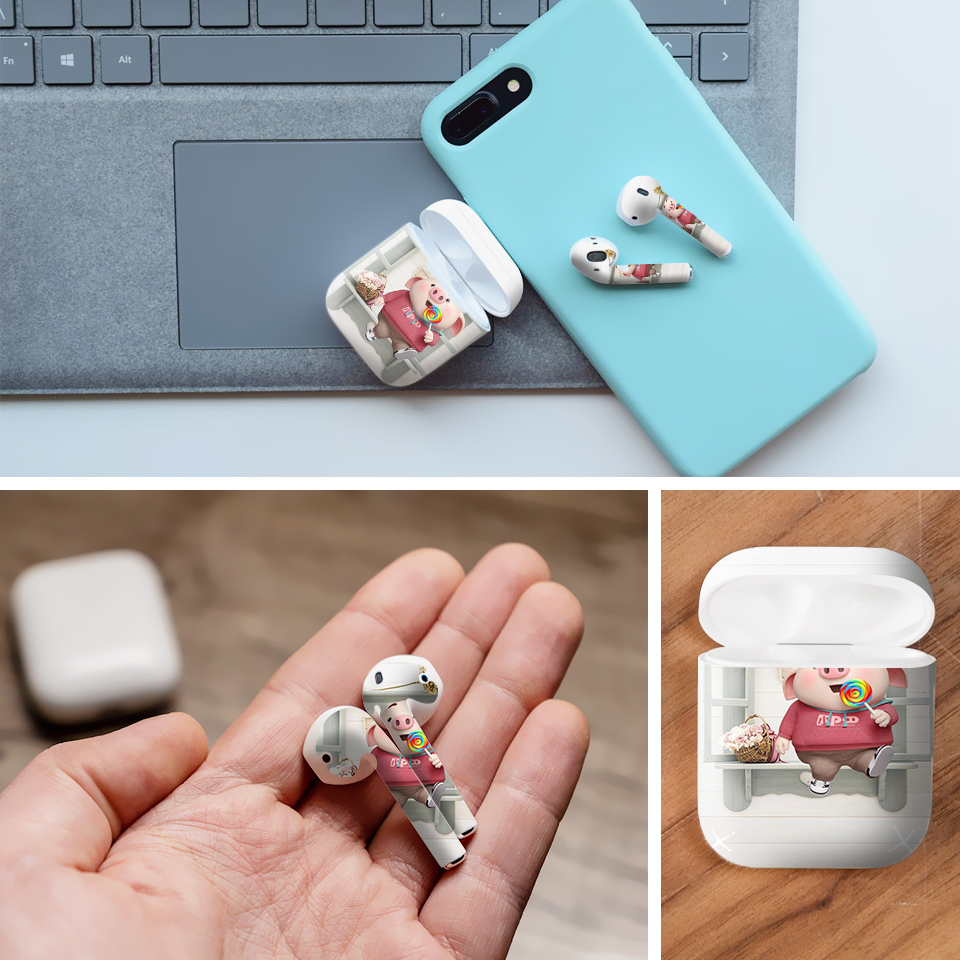 Miếng dán skin chống bẩn cho tai nghe AirPods in hình Heo con dễ thương - HEO2k19 - 063 (bản không dây 1 và 2)