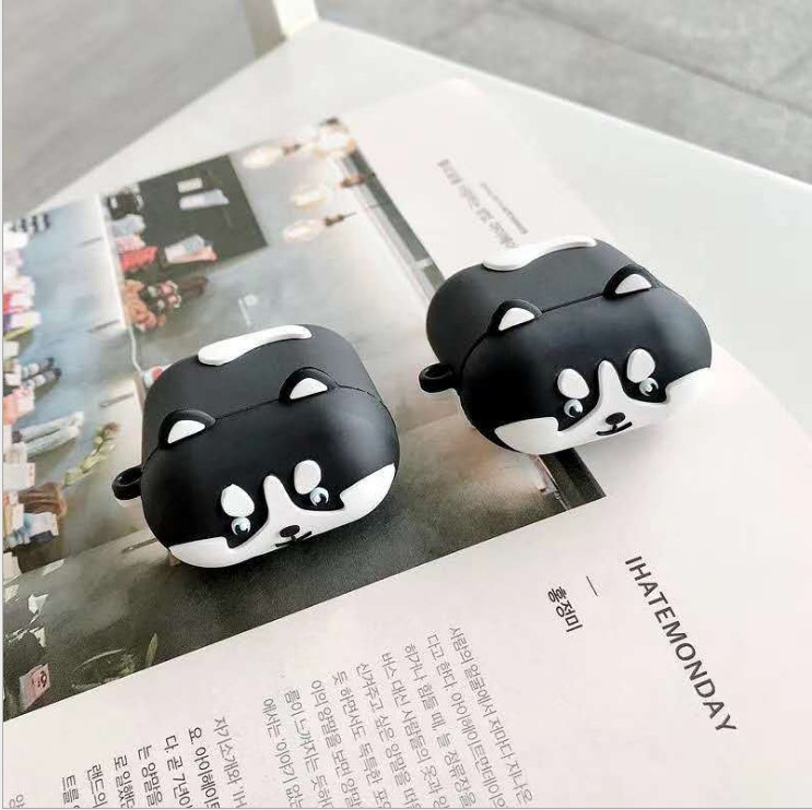 Ốp bảo vệ tai nghe husky đen dành cho case airpod 1/2/Pro chống va đập