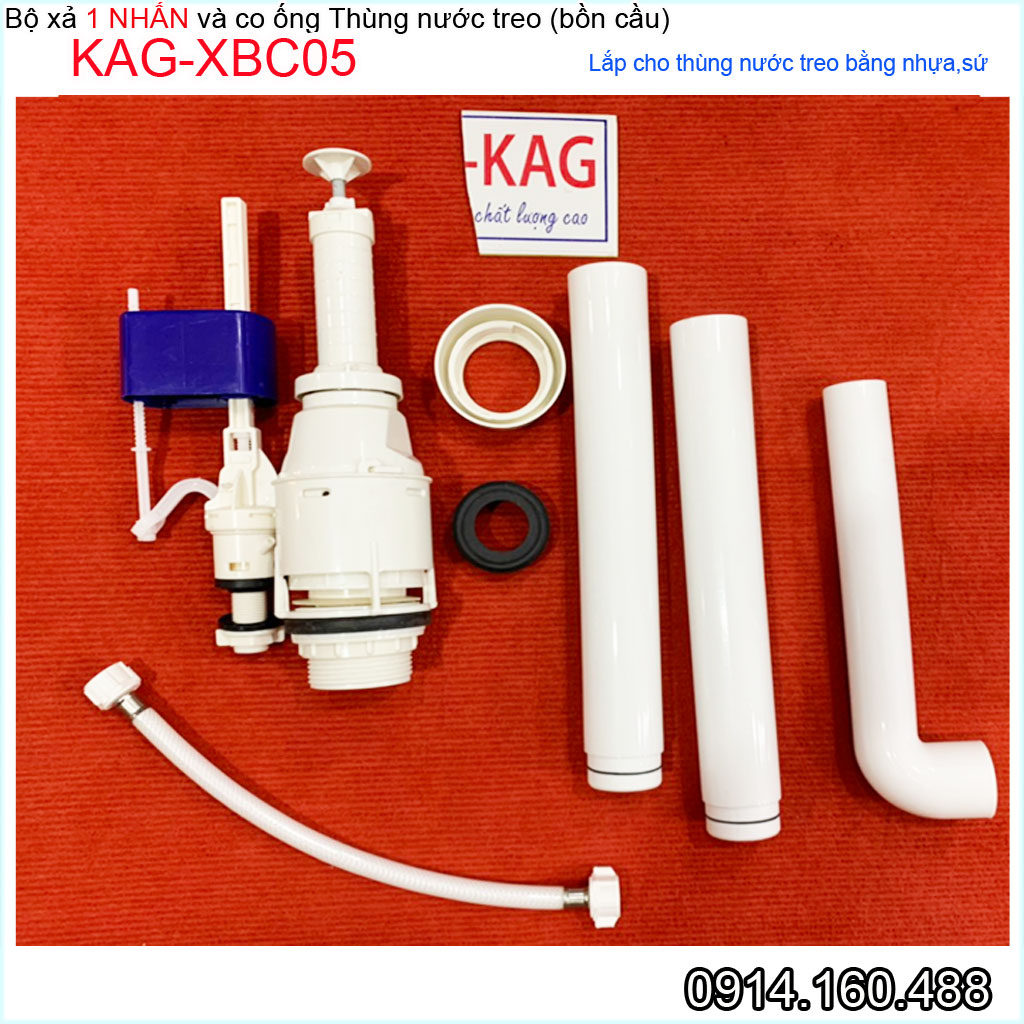 Bộ xả bồn cầu treo tường KAG-XBC06-1 nhấn, Bộ ruột xả ruột két nước treo có ống nối cho bàn cầu két rời