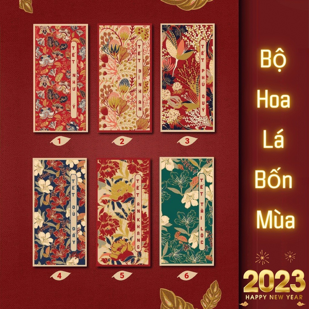 Set 50 cái - Bao Lì Xì Hoa Lá Thiết Kế Phú Quý Siêu Hót 2023