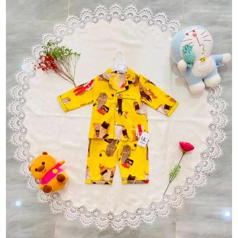 Bộ pijama lụa100d dài H&amp;U cho bé từ 10-18 kí