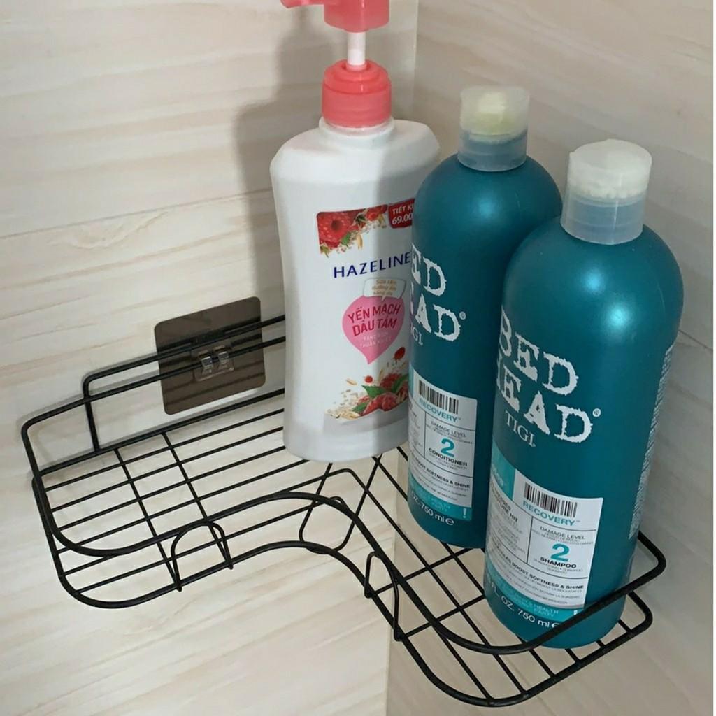 Kệ góc để đồ nhà tắm bằng sắt không gỉ dán tường tiện lợi, giá để đồ nhà tắm, nhà bếp cao cấp kèm 2 miếng dán siêu dín