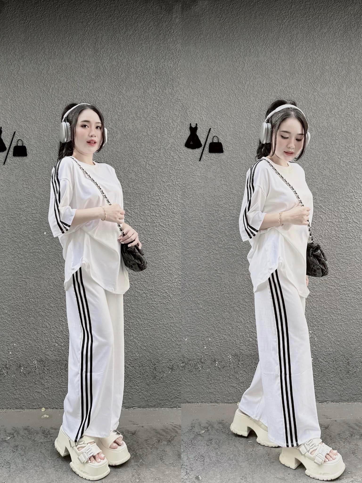 SET BỘ ĐI CHƠI, SET 2 MÓN ÁO THUN CỔ TRÒN TAY LỬNG PHỐI QUẦN SUÔNG DÀI VIỀN CỰC HOT