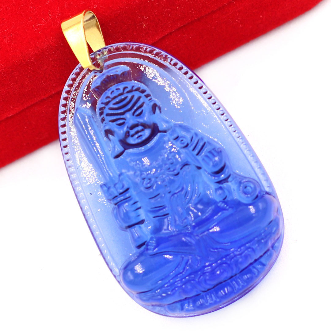 Mặt phật Bất Động Minh Vương thủy tinh xanh dương 3.6cm - phật bản mệnh tuổi Dậu - mặt phật size nhỏ