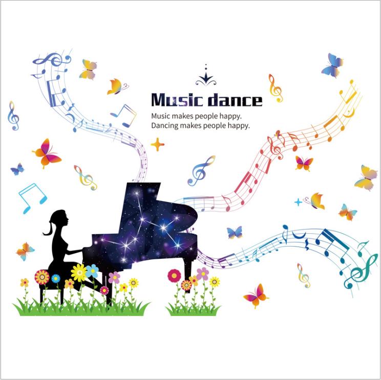 Decal trang trí âm nhạc piano sắc màu