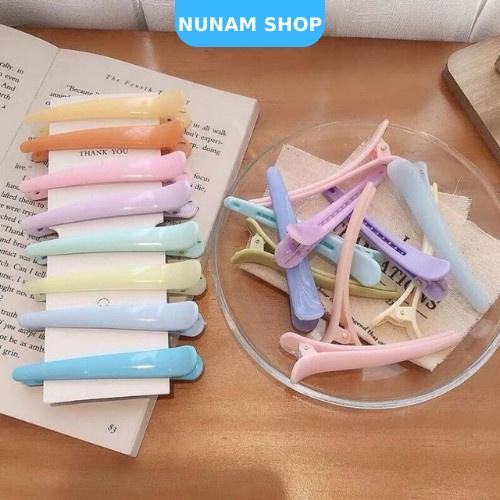Kẹp tóc mỏ vịt dài màu trơn pastel salon ngọt ngào tiện dụng Nunam Shop