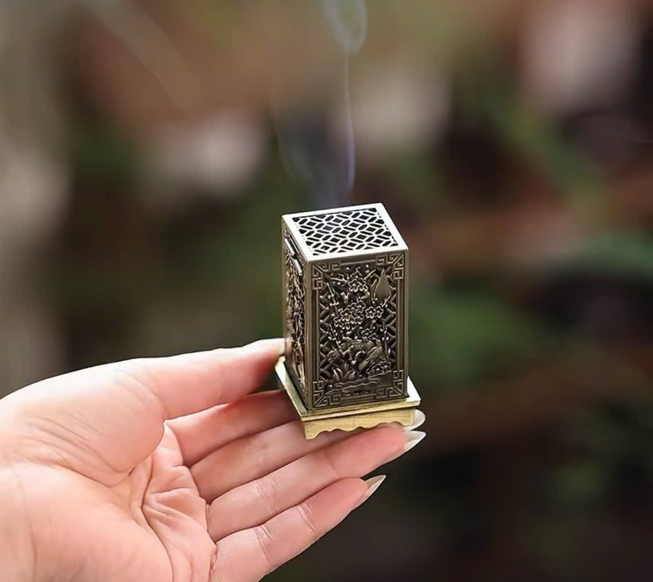 Lư Đồng Mini Tứ Bình Xông Trầm Hương Cao Cấp – Lư Đỉnh Đốt Nhang Trang Trí Bàn Làm Việc, Phòng Khách, Văn Phòng – Họa Tiết Tùng Cúc Trúc Mai Tinh Xảo - HÀNG CHÍNH HÃNG MINIIN