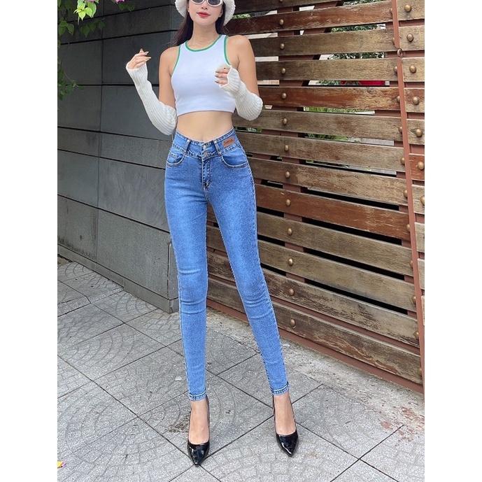 Quần Jeans Nữ Ống Ôm Lưng Cao Co Giãn