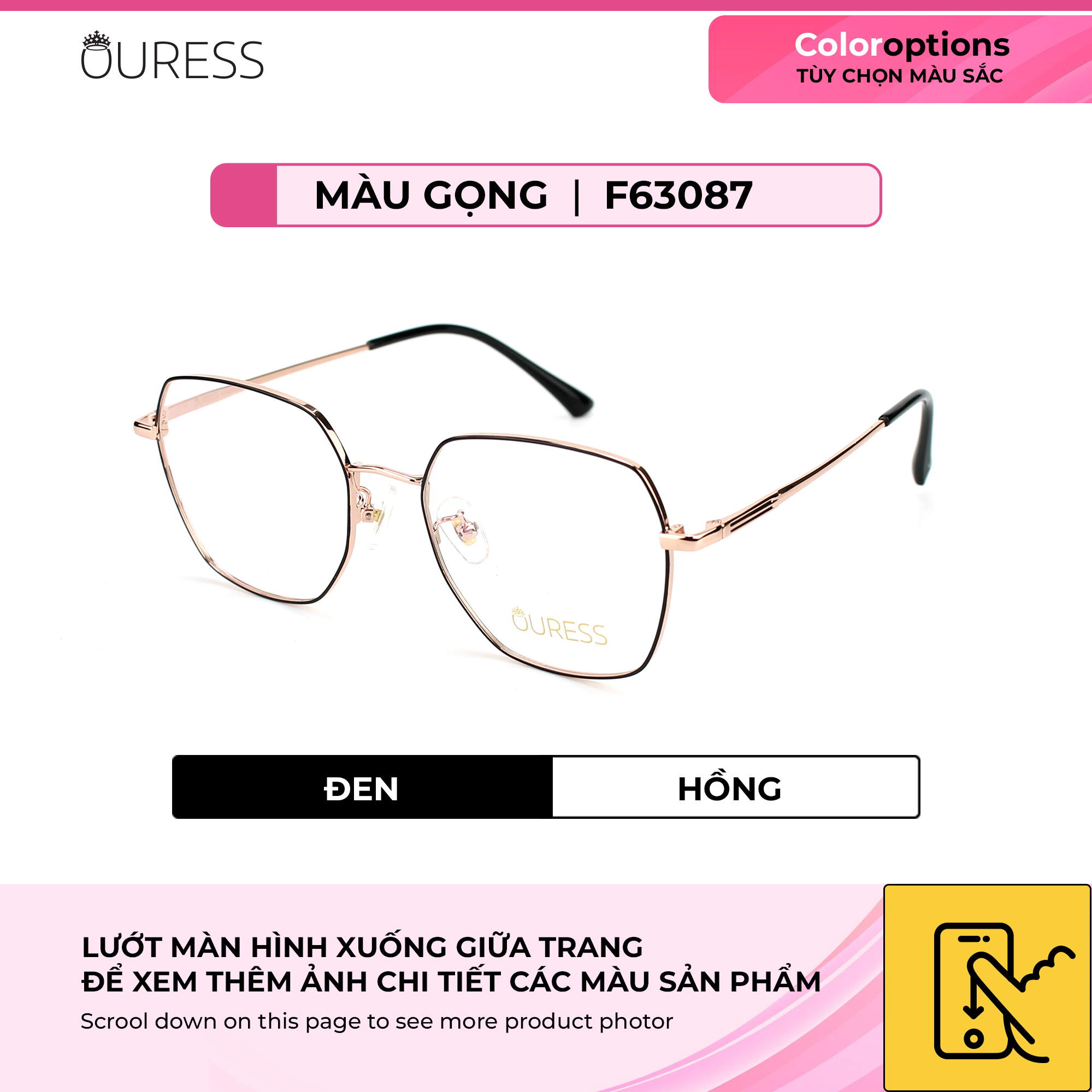 Gọng kính cận F63087 chất liệu titan thời trang mắt kính OURESS nam nữ siêu nhẹ siêu bền