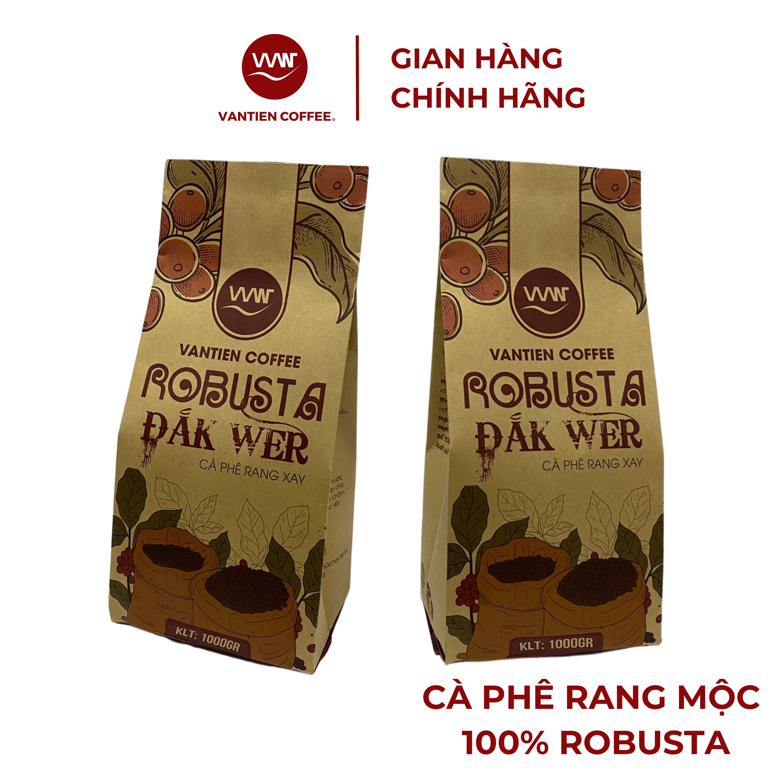 Combo 2 túi Cà phê rang xay Vantien Coffee Robusta Đắk Wer vị đắng mạnh, nhiều hàm lượng cafein 1kg/túi