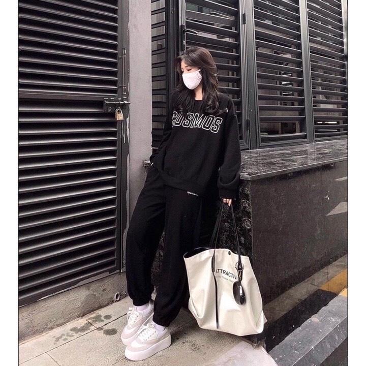 Set Nỉ Cosmos MAYON Unisex Bộ đồ quần ống boom áo dài tay hoodie form rộng nam nữ Ulzzang