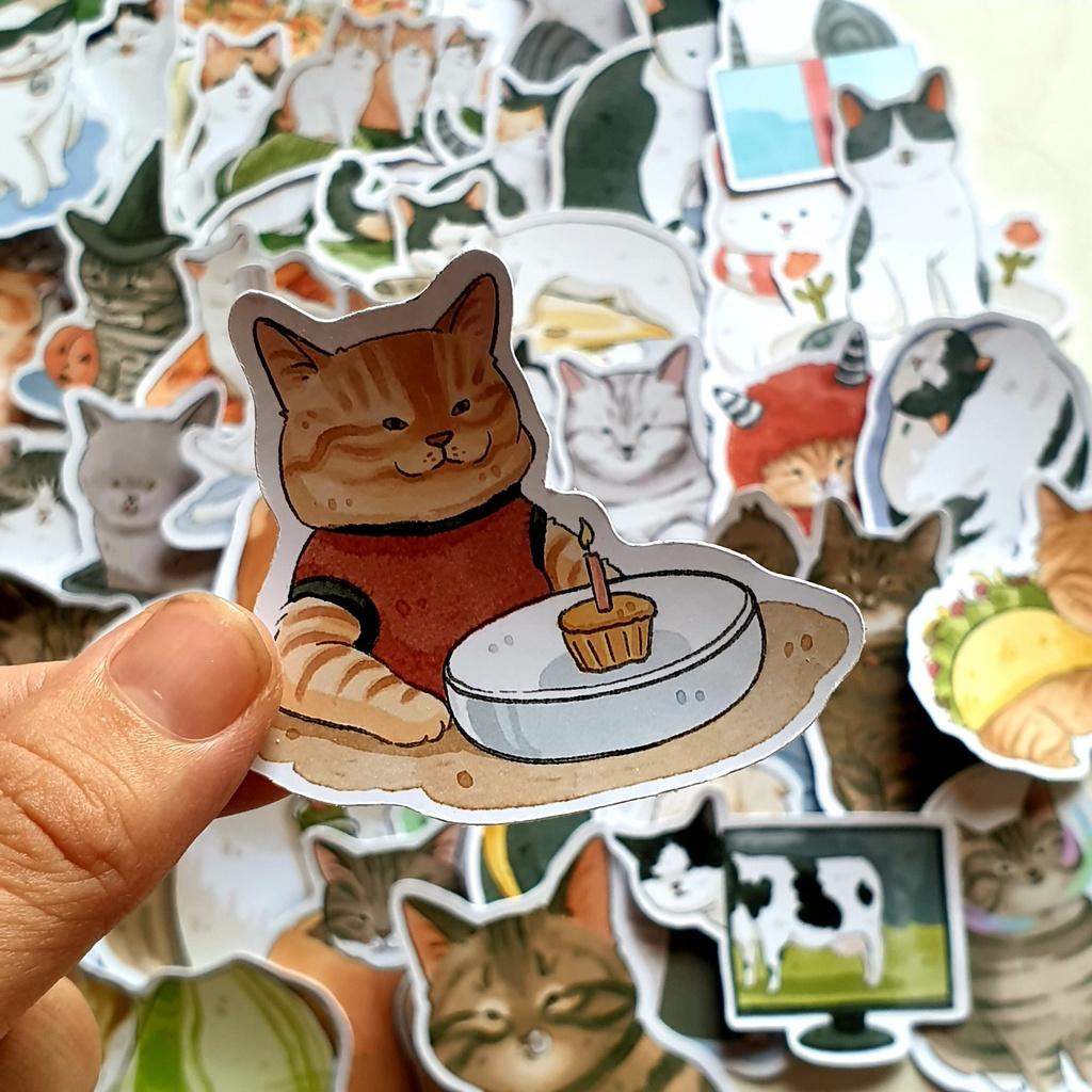 Sticker hình dán mèo meme hài hước vui nhộn dễ thương boss và sen pastel trang trí mũ bảo hiểm Laptop journal sổ tay