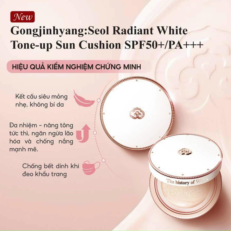 Phấn Nước Dưỡng Trắng Chống Nắng Nâng Tone da tự nhiên WHOO Seol Radiant White Tone Up Sun Cushion