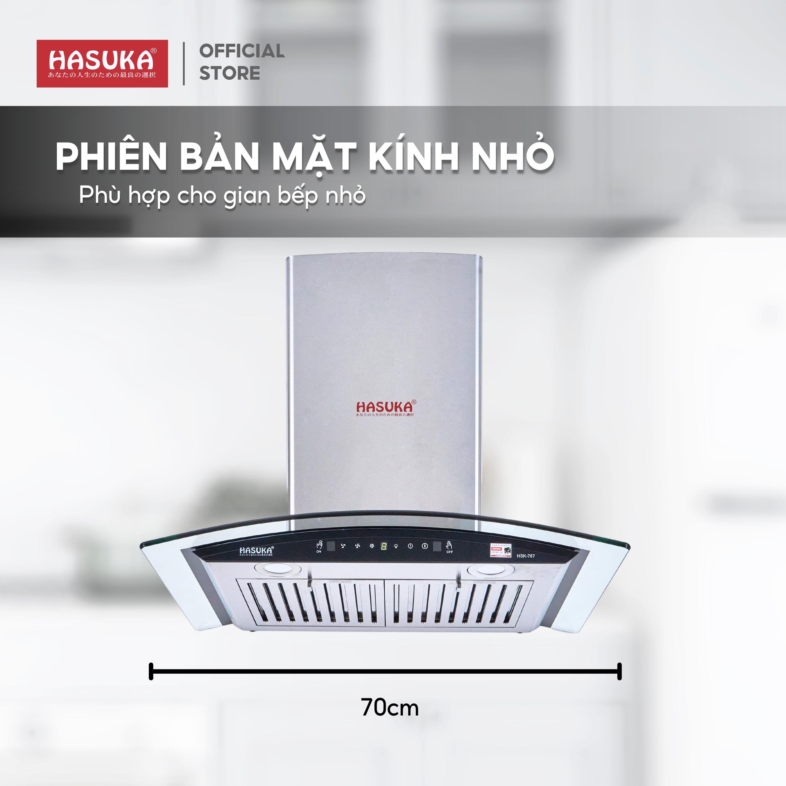 Máy hút mùi cảm ứng kính cong lưới inox HASUKA HSK-787, công suất motor 190W- Phím cảm ứng &amp; cảm biến chuyển động tay - HÀNG CHÍNH HÃNG