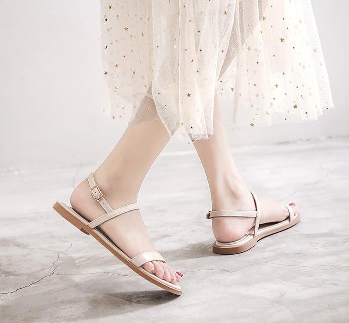 Giày sandal đế bằng mã NKS12 mũi hở quai ngang kiểu dáng thanh lịch