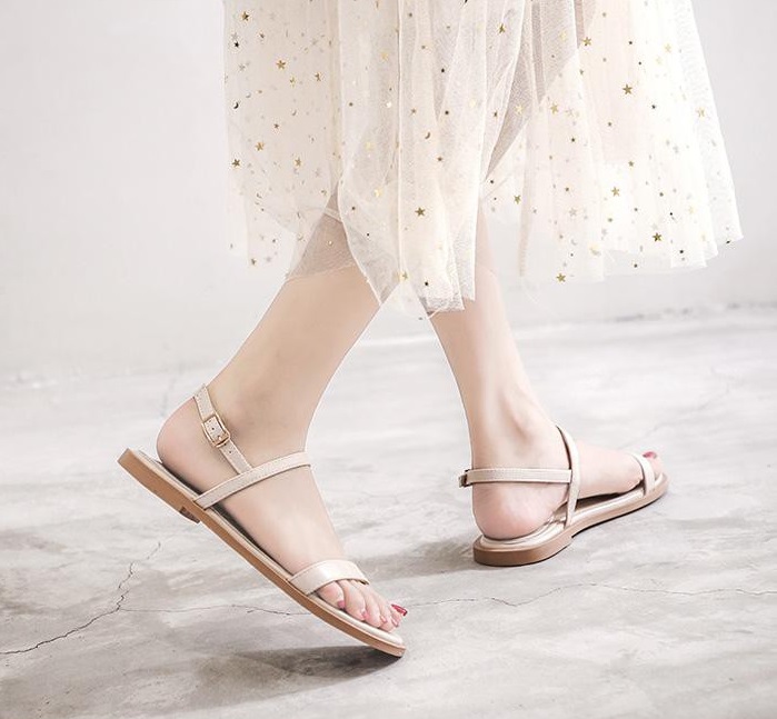 Giày sandal đế bằng mã THS12 mũi hở quai ngang kiểu dáng thanh lịch