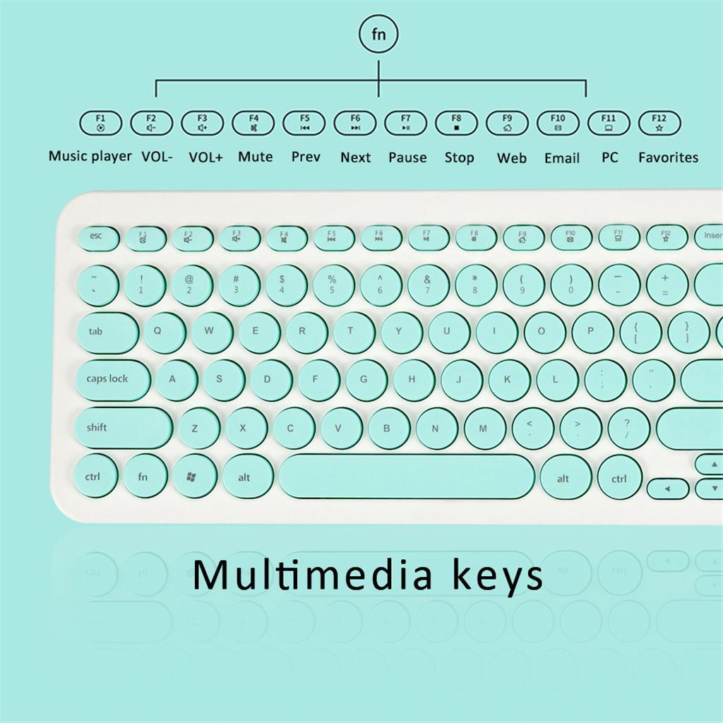 2pcs Ultra Slim Retro Round Key Keyboard Stylish USB Wired Silent Office Gaming Keyboard with 12 Multimedia Keys, Green+Red