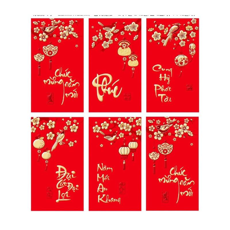 Set 6 phong bao lì xì tết đỏ thắm, chất đẹp, phong cách truyền thống