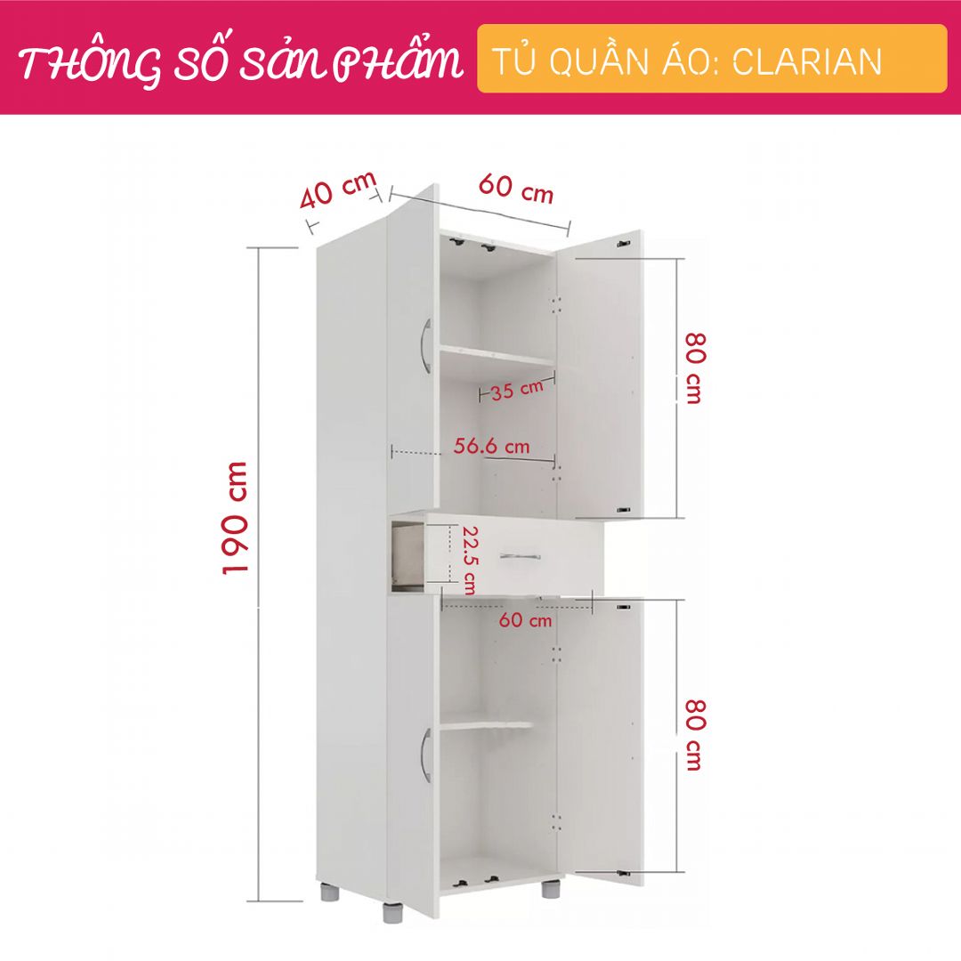 Tủ quần áo gỗ hiện đại SMLIFE Clarian