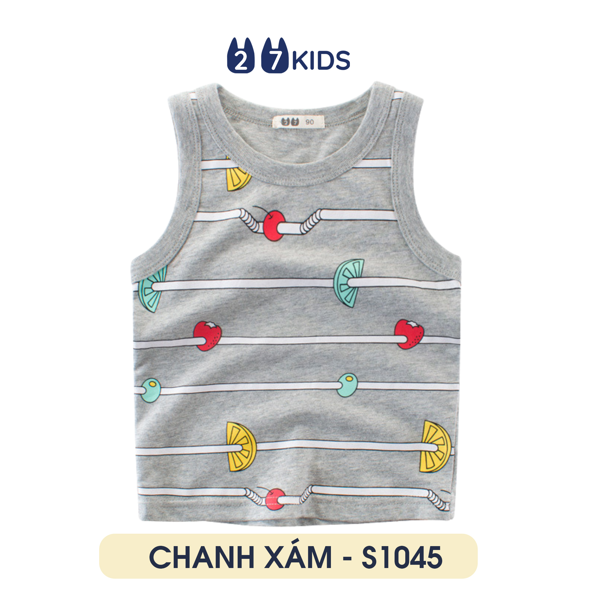 Áo ba lỗ bé trai 27Kids áo thun sát nách cho bé CHANH XÁM - S1045