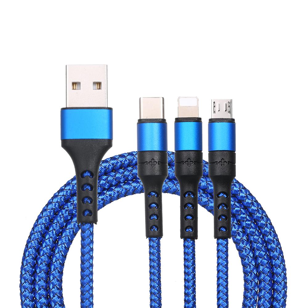 Cáp sạc 3 trong 1 có Micro USB / Type-c Thay thế cho iPhone Xiaomi Huawei Samsung bện 1.2M