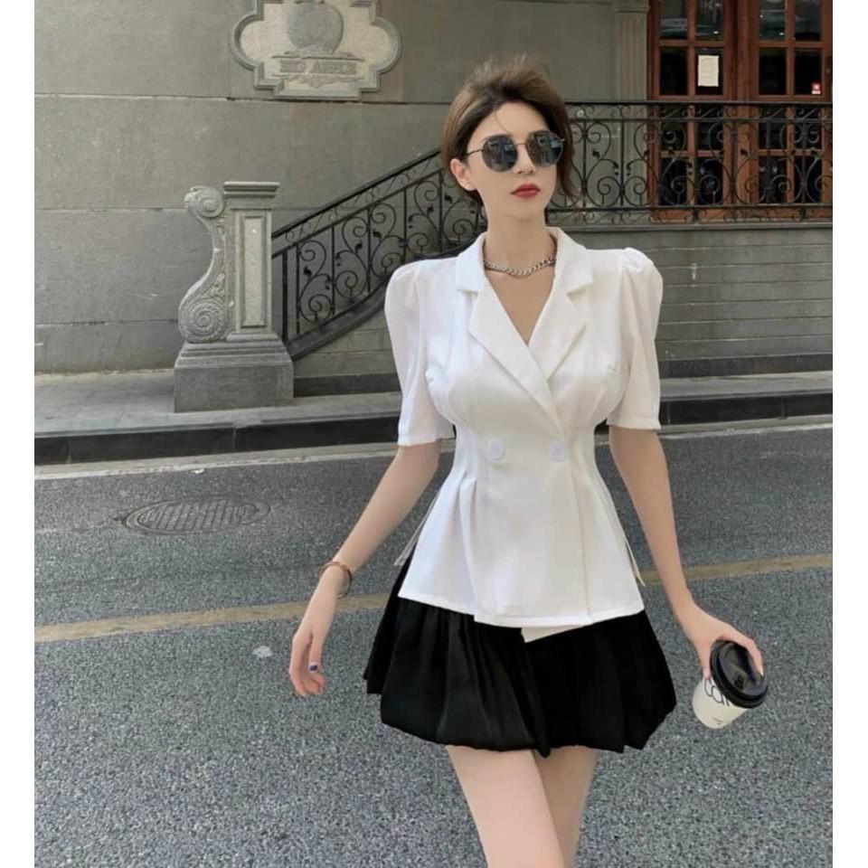 Set áo vest váy tơ quảng châu siêu hot