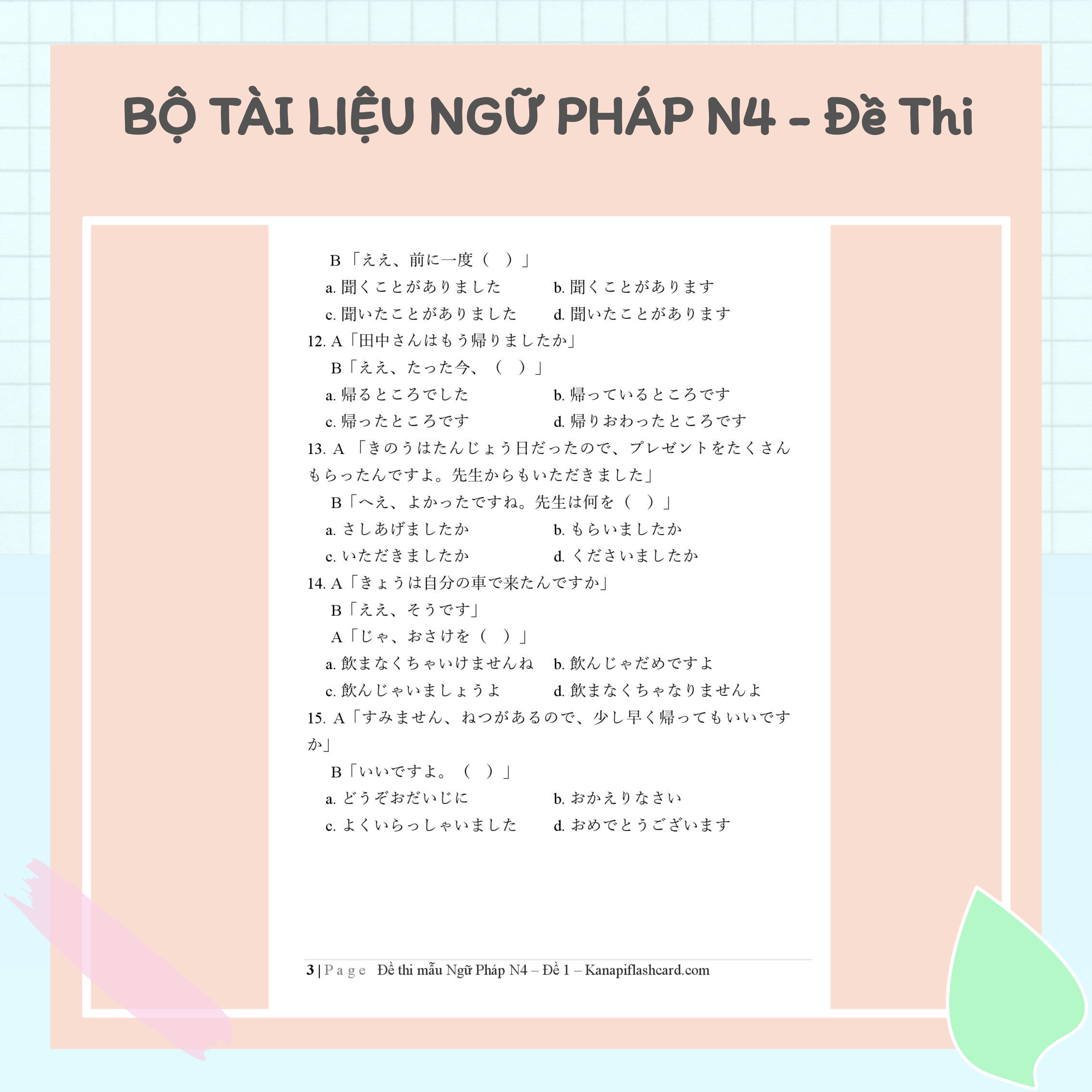 Bộ Tài Liệu N4 Ngữ Pháp - Kanapi Flashcard