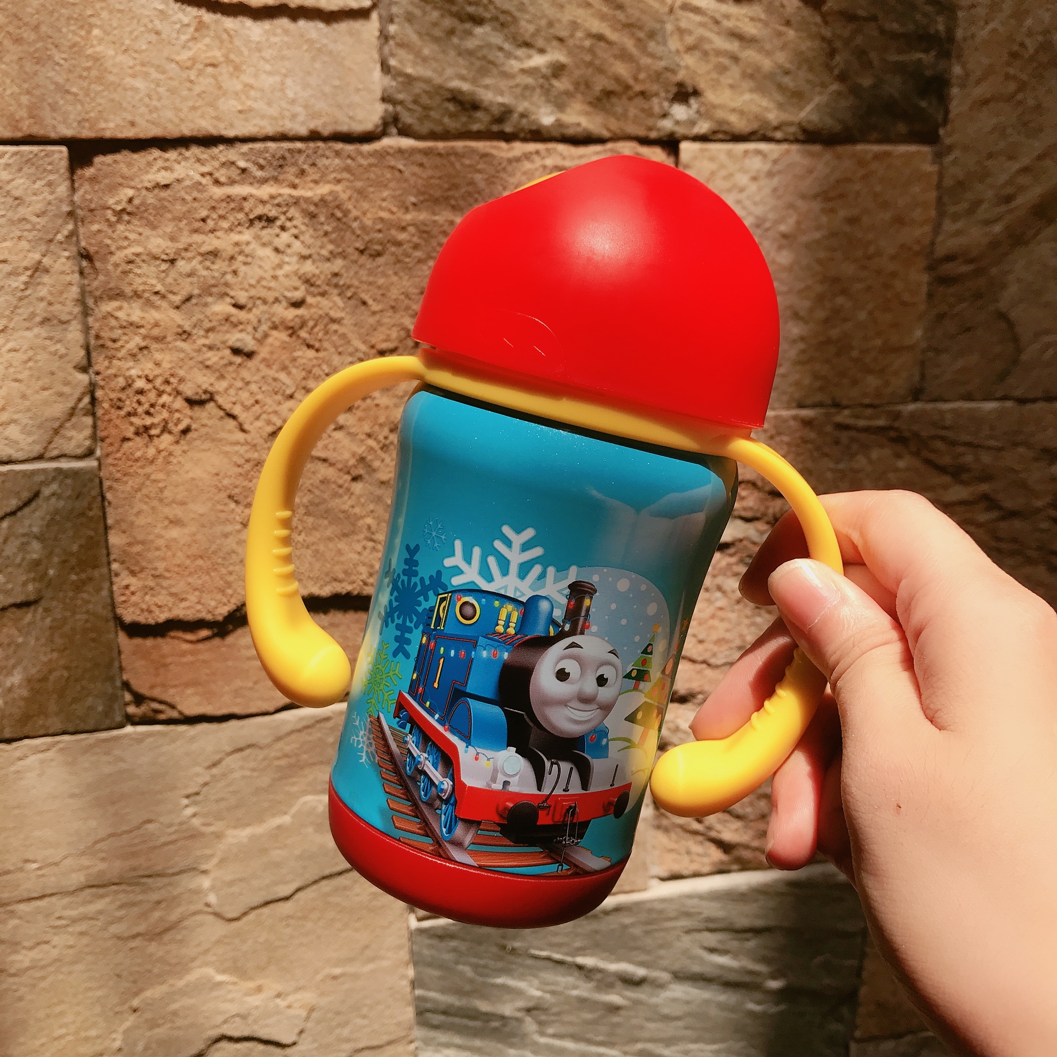 Bình nước giữ nhiệt 2 quai cầm kèm 2 nắp thay hình xe lửa Thomas and Friends màu đỏ cho trẻ em, bé trai  - TM4506-DO