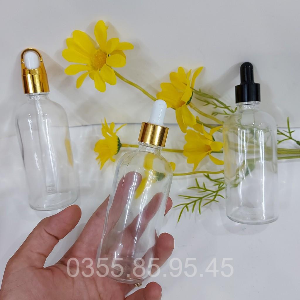 Chai thủy tinh thân TRONG nắp bóp ĐEN 5ml 10ml 20ml 30ml 50ml 100ML- Phễu, Lọ đựng serum