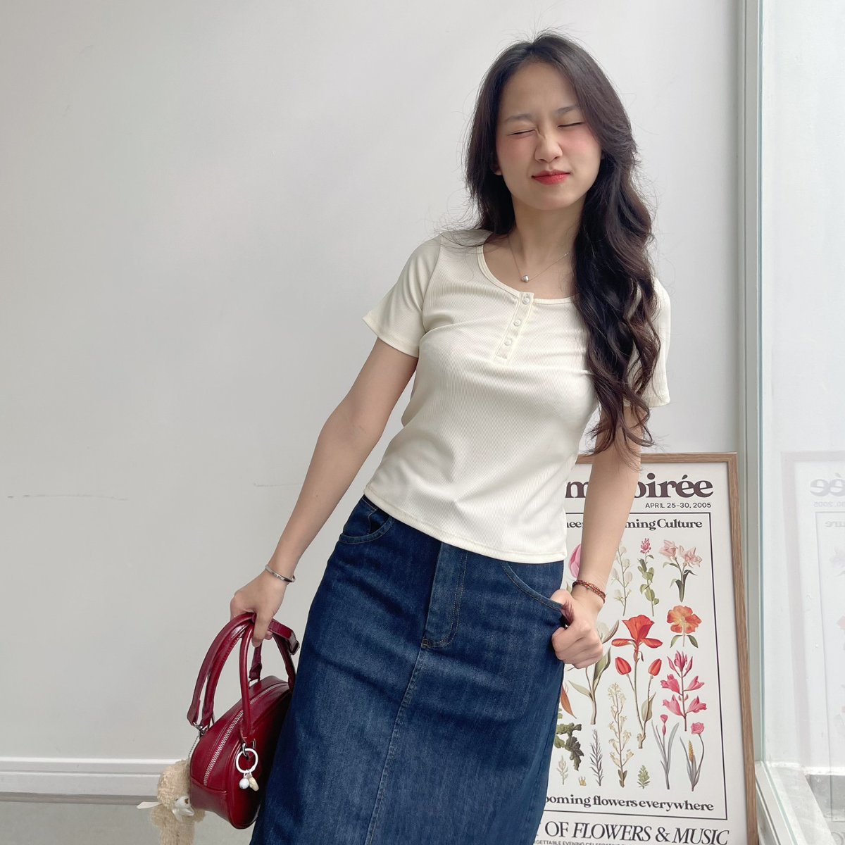 Áo thun nữ cúc đóng ngực tay ngắn ôm gọn form thường chất thun gân Button Miều Est.2013