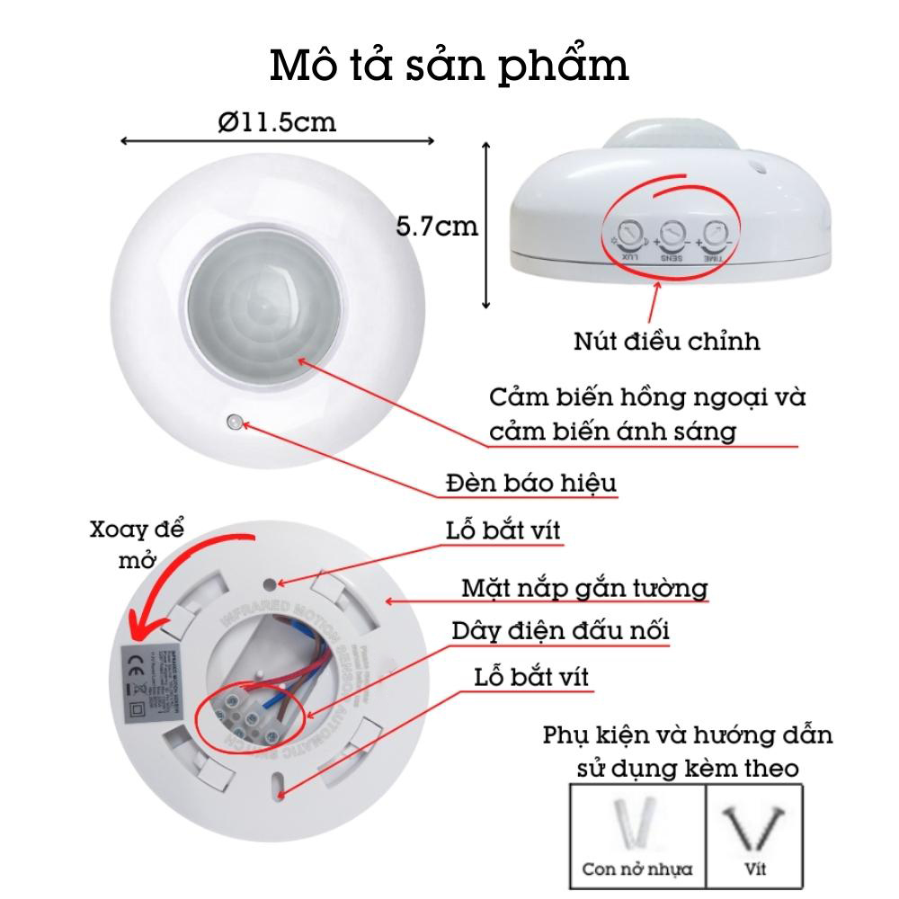 Công tắc cảm biến hồng ngoại thông minh lắp nổi gắn trần tự động bật tắt đèn HP003