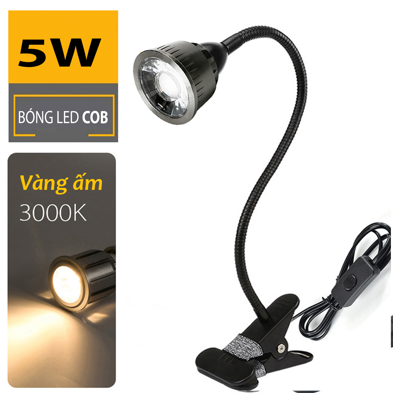 Đèn Rọi Led Kẹp bàn đầu giường đa năng BOFIT 3W - 220V, Thân đèn Kim loại