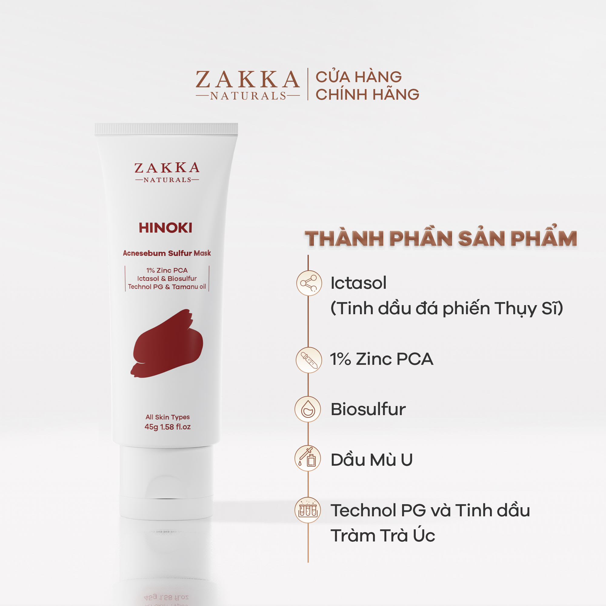 Mặt Nạ Hinoki Zakka Naturals hỗ trợ kiểm soát bã nhờn & cải thiện mụn Hinoki Acnesebum Sulfur Mask 45g