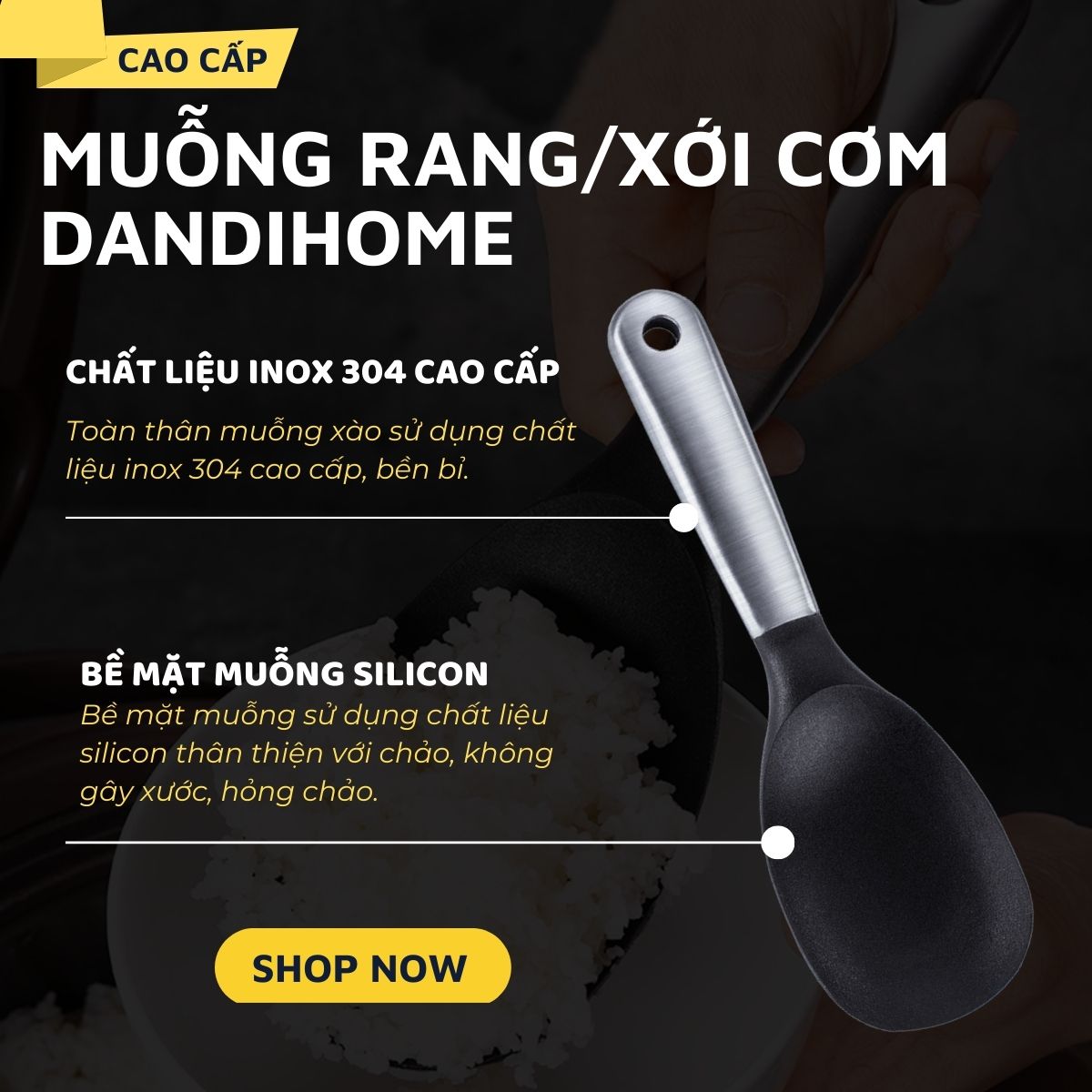 Muỗng silicon DandiHome cao cấp chịu nhiệt cực tốt dùng để nấu ăn