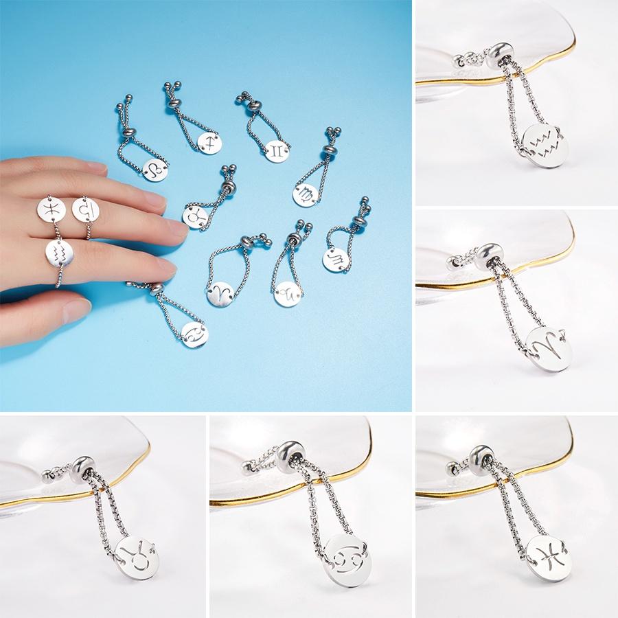 Nhẫn thép không gỉ mặt gương 12 chòm sao điều chỉnh tùy ý
