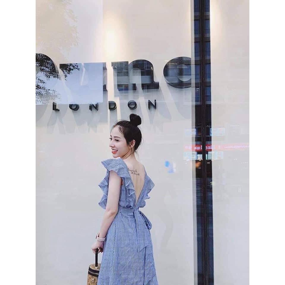 Đầm caro beo vai nơ siêu xinh