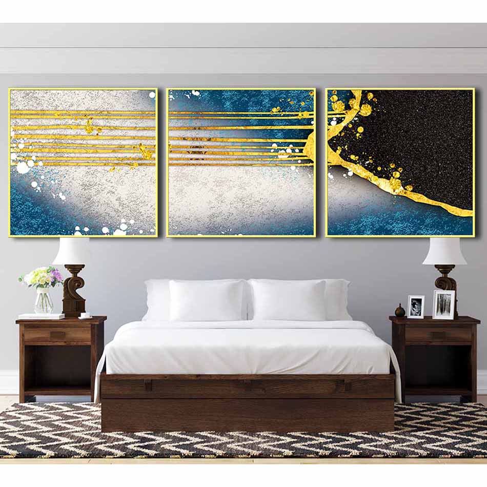 Bộ 3 tranh canvas treo tường Decor Họa tiết vàng trừu tượng - DC032