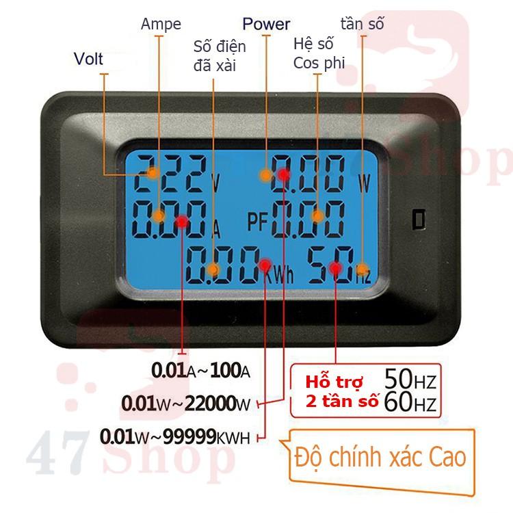 Công tơ - đồng hồ điện tử 6 thông số đo công suất, cường độ (100A